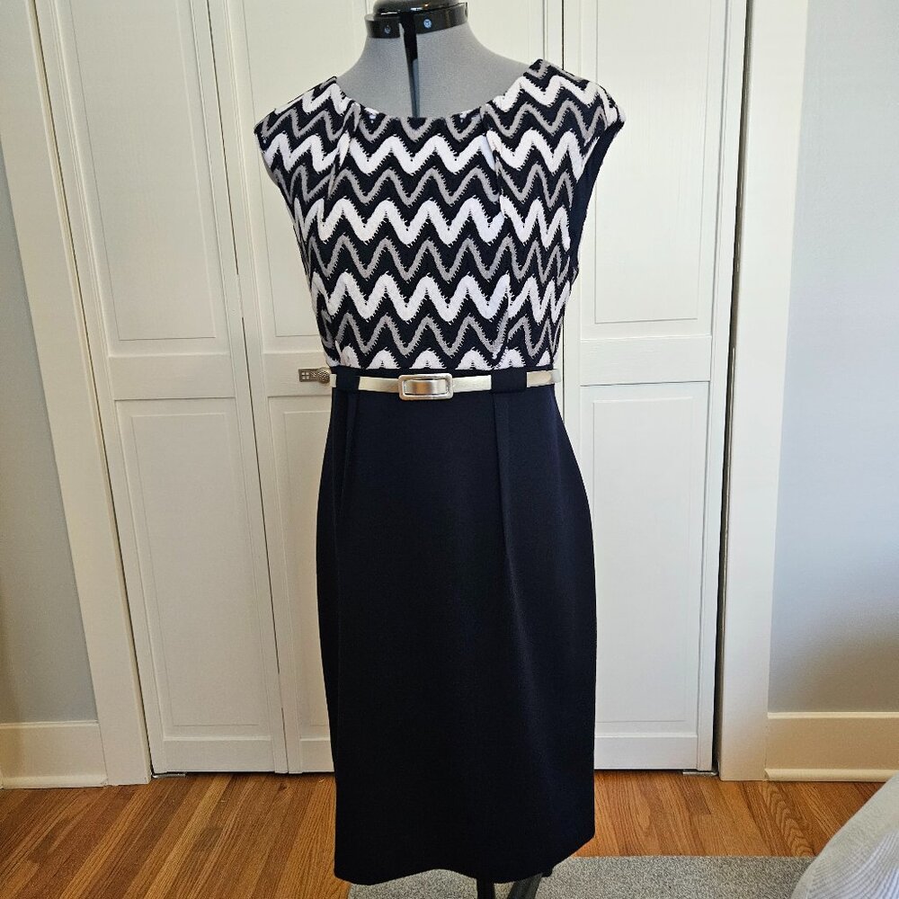 Connected Apparel Blue and White Sheath Dress (new)